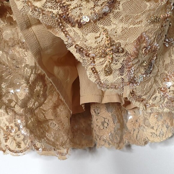 Red Valentino Girlie Pastel Cream Peach Crepe Lace Gold Sequin Mini Skirt Size 4 - Picture 10 of 13